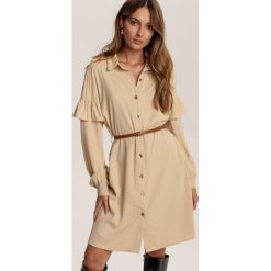 Beżowa Sukienka Inawarin. Brązowe sukienki damskie Renee, s, bez wzorów, bez kołnierzyka, bez rękawów, mini. Za 129,99 zł.