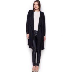 Czarny Sweter - Narzutka z wolnymi Połami. Czarne kardigany damskie Molly.pl, s, bez wzorów, z dzianiny, bez rękawów. Za 145,90 zł.