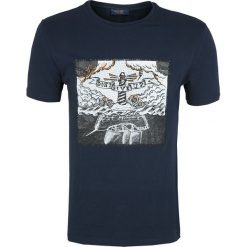 T-shirt Trussardi Jeans. Niebieskie t-shirty męskie Trussardi Jeans, m, bez wzorów, z jeansu, klasyczne, z włoskim kołnierzykiem. Za 89,00 zł.