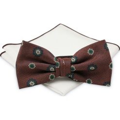 Mucha z poszetką - Chattier, Męska - Brązowo-Miedziana MUCH0408. Pomarańczowe muszki męskie Chattier, w paski, eleganckie. Za 44,00 zł.