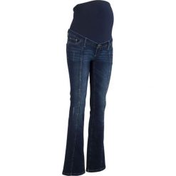 Dżinsy ciążowe BOOTCUT bonprix ciemny denim. Niebieskie jeansy damskie bootcut bonprix, moda ciążowa. Za 99,99 zł.