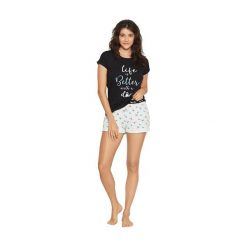 Piżama Flicker 38071-99X. Czarne piżamy damskie Henderson Ladies, bez wzorów, z gumy, bez rękawów. Za 94,90 zł.