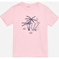 Bawełniany t-shirt z nadrukiem - Różowy. Różowe t-shirty damskie Reserved, z nadrukiem, z bawełny, bez kołnierzyka. Za 24,99 zł.