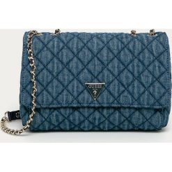 Guess Jeans - Torebka. Niebieskie listonoszki damskie Guess Jeans, z aplikacjami, z bawełny, na ramię, małe, bez dodatków. W wyprzedaży za 399,90 zł.