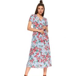 Długa sukienka w kwiaty. Niebieskie sukienki damskie Top Secret, na zimę, w kwiaty, z tkaniny, eleganckie, z dekoltem w serek, z długim rękawem, długie, midi. W wyprzedaży za 89,99 zł.