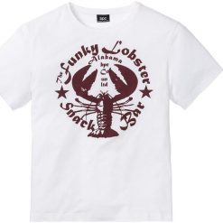 T-shirt z nadrukiem bonprix biały z nadrukiem. Białe t-shirty męskie bonprix, xl, z nadrukiem, z bawełny, bez kołnierzyka. Za 24,99 zł.