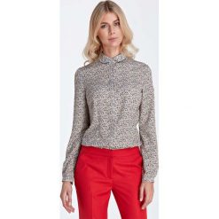 Ecru Elegancka Bluzka Koszulowa z Okrągłym Kołnierzykiem w Łączkę. Białe podkoszulki damskie Molly.pl, s, bez wzorów, eleganckie, z okrągłym kołnierzem, z długim rękawem. Za 121,90 zł.