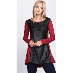 Czarno-Czerwona Bluzka Don't Stress. Czarne bluzki longsleeves Born2be, l, z aplikacjami, ze skóry, z okrągłym kołnierzem. Za 34,99 zł.
