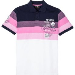 Shirt polo w szerokie paski bonprix ciemnoniebiesko-różowo-biały w paski. Niebieskie koszulki męskie bonprix, s, w paski, polo, z krótkim rękawem, krótkie. Za 79,99 zł.
