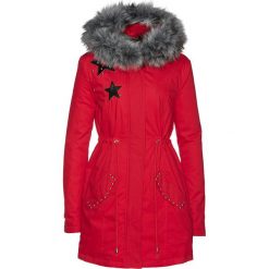 Kurtka parka ze sztucznym futerkiem bonprix czerwony. Czerwone kurtki damskie bonprix, bez wzorów, bez kaptura. Za 199,99 zł.