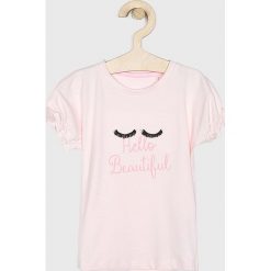 Name it - T-shirt dziecięcy. Białe bluzki dziewczęce Name it, z aplikacjami, z elastanu, z okrągłym kołnierzem, bez rękawów, bez kaptura. Za 59,90 zł.
