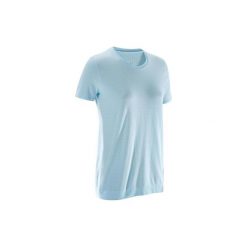 Koszulka do jogi krótki rękaw Yoga damska. Niebieskie t-shirty damskie marki DOMYOS, l, z poliesteru. W wyprzedaży za 34,99 zł.