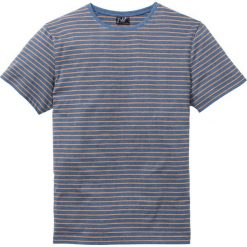 T-shirt w paski bonprix niebiesko-jasnopomarańczowy. Niebieskie koszulki męskie bonprix, na lato, s, w paski, bez kołnierzyka, bez rękawów. Za 34,99 zł.