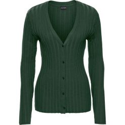 Kardigany damskie: Sweter rozpinany w prążek bonprix głęboki zielony