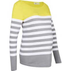 Shirt ciążowy, długi rękaw bonprix żółty tulipan - biało-szary w paski. Żółte bluzki ciążowe bonprix, w paski, bez kołnierzyka, z długim rękawem. Za 74,99 zł.