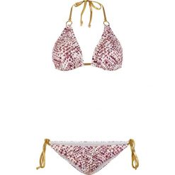 Bikini z trójkątnymi miseczkami (2 części) bonprix złoty we wzór skóry węża. Żółte stroje kąpielowe damskie bonprix, bez wzorów, ze skóry. Za 99,99 zł.