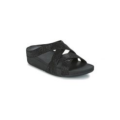 Klapki FitFlop SLINKY ROKKIT CRISS-CROSS SLIDE. Czarne klapki damskie marki FitFlop, bez wzorów, bez obcasa. Za 423,20 zł.