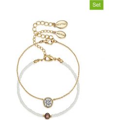 Bransoletki damskie: Powlekane bransoletki (2 szt.) „Black Pasha Anklets” z kryształkami Swarovski i perłami słodkowodnymi