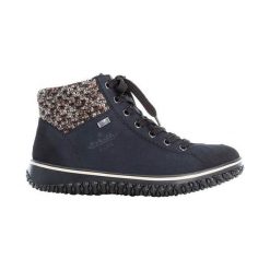 Rieker Buty ciemnoniebieski female niebieski 36. Niebieskie botki damskie Rieker, z tkaniny, klasyczne, bez obcasa, na sznurówki. Za 299,00 zł.