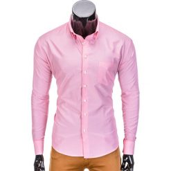 KOSZULA MĘSKA ELEGANCKA Z DŁUGIM RĘKAWEM K391 - KORALOWA. Pomarańczowe koszule męskie na spinki Ombre Clothing, m, z bawełny, z długim rękawem. Za 39,00 zł.
