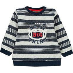 Bluza w kolorze granatowo-szarym. Szare bluzy niemowlęce Kanz, w paski, z bawełny, bez rękawów, bez kaptura. W wyprzedaży za 35,95 zł.