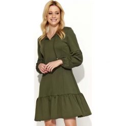 Khaki Sukienka z Bufiastym Długim Rękawem. Brązowe sukienki hiszpanki Molly.pl, na co dzień, s, wizytowe, z falbankami, z długim rękawem, midi. Za 118,90 zł.