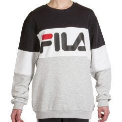 FILA STRAIGHT BLOCKED CREW > 688050-I85. Czarne bluzy męskie Fila, xl, bez wzorów, z bawełny, street, bez kołnierzyka, bez rękawów, bez kaptura. Za 279,99 zł.