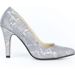 Wężowe szpilki - skóra naturalna - model 035 - kolor szary wąż. Szare czółenka damskie Zapato, na imprezę, z nadrukiem, ze skóry, eleganckie, na wysokim obcasie, na obcasie, bez zapięcia. W wyprzedaży za 191,40 zł.