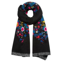 Desigual Szal Damski Flowers Czarny. Czarne szaliki damskie Desigual, bez wzorów. W wyprzedaży za 252,00 zł.