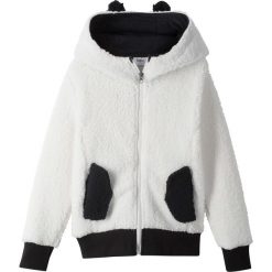 Bluza rozpinana z polaru baranka z kapturem bonprix biel wełny - czarny. Białe bluzy dziewczęce bonprix, bez wzorów, z wełny, bez rękawów, z kapturem. Za 44,99 zł.