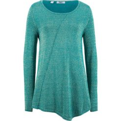 Sweter z błyszczącą nitką, długi rękaw bonprix kobaltowo-turkusowy - złoty metaliczny. Niebieskie swetry klasyczne damskie bonprix, z dzianiny, z asymetrycznym kołnierzem. Za 89,99 zł.