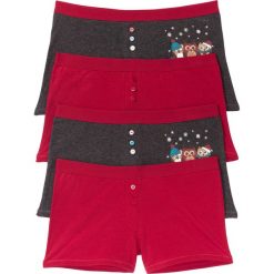 Bokserki damskie (4 pary) bonprix ciemnoczerwono-antracytowy melanż z nadrukiem. Czerwone bokserki damskie bonprix. Za 51,96 zł.