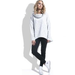Bluzy damskie: Ecru Bluza Asymetryczna Melanżowa z Kapturem