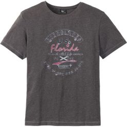 T-shirt z nadrukiem bonprix antracytowy melanż. Szare t-shirty męskie bonprix, s, z nadrukiem, bez kołnierzyka. Za 34,99 zł.