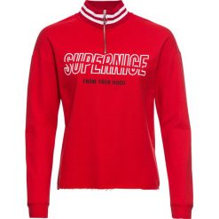 Bluza z małą stójką bonprix truskawkowo-biało-czarny. Czerwone bluzy damskie bonprix, bez wzorów, bez rękawów, bez kaptura. Za 49,99 zł.