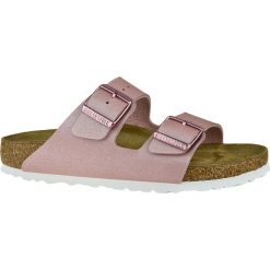 Birkenstock Arizona BF 1016029 klapki damskie różowe 38. Różowe klapki damskie Birkenstock, w paski, ze skóry, bez obcasa. W wyprzedaży za 299,99 zł.