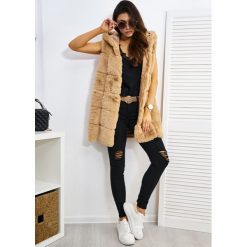 Długa Kamizelka La Furs Kaptur Premium Kolor Cappuccino S/M. Kamizelki damskie LIGARI, s, w paski, z bawełny, długie, bez kaptura. Za 209,00 zł.