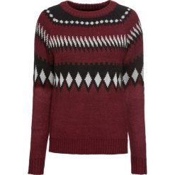 Sweter żakardowy z lureksową nitką bonprix czerwony klonowy - czarno-srebrny. Czerwone swetry klasyczne damskie marki bonprix, z dzianiny. Za 59,99 zł.