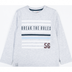 Koszulka. Szare t-shirty chłopięce BREAK THE RULES, z aplikacjami, z dzianiny, z długim rękawem. Za 29,90 zł.