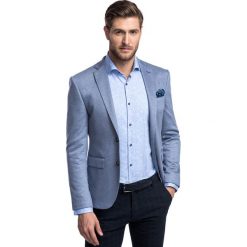 Marynarka LEONARDO MANS000252. Niebieskie marynarki męskie Giacomo Conti, m, bez wzorów, z elastanu, klasyczne. Za 499,00 zł.