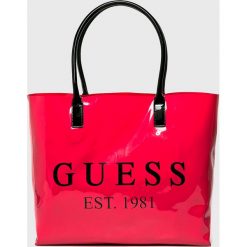 Guess Jeans - Torebka. Żółte torby damskie na zakupy marki Guess Jeans, z aplikacjami, z jeansu, na ramię, duże. Za 259,90 zł.