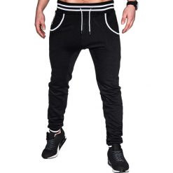 SPODNIE MĘSKIE DRESOWE P428 - CZARNE. Czarne spodnie męskie Ombre Clothing, m, bez wzorów, z bawełny. Za 39,00 zł.