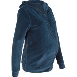 Bluza ciążowa z dzianiny welurowej nicki bonprix ciemnoniebieski. Niebieskie bluzy damskie bonprix, bez wzorów, z dzianiny, bez rękawów, z kapturem. Za 79,99 zł.