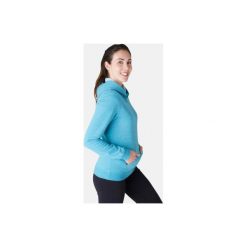 Bluza z kapturem Gym & Pilates 520 damska. Niebieskie bluzy damskie DOMYOS, m, bez wzorów, z elastanu, bez rękawów, z kapturem. Za 59,99 zł.