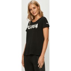 Puma - T-shirt. Czarne topy damskie Puma, s, z nadrukiem, z bawełny, z krótkim rękawem. Za 99,90 zł.