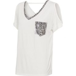 Shirt oversize z cekinami bonprix biel wełny. Białe koszulki damskie bonprix, bez wzorów, z wełny, bez kołnierzyka, bez rękawów. Za 64,99 zł.