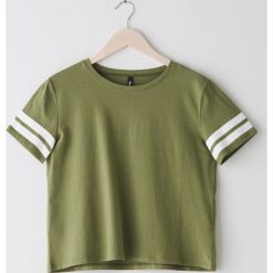 Koszulka oversize - Khaki. Brązowe koszulki damskie Sinsay, s, bez wzorów, bez kołnierzyka, bez rękawów. W wyprzedaży za 9,99 zł.