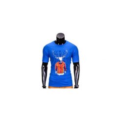 T-SHIRT MĘSKI Z NADRUKIEM S813 - NIEBIESKI. Niebieskie t-shirty męskie z nadrukiem marki Ombre Clothing, m. Za 29,00 zł.