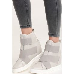 Szare Sneakersy Maritta. Szare koturny damskie Born2be, z okrągłym noskiem, bez obcasa, na koturnie, na rzepy. Za 69,99 zł.