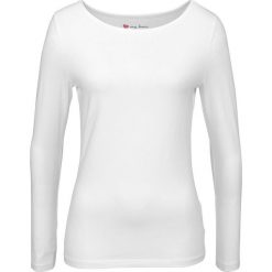 Shirt ze stretchem, długi rękaw bonprix biały. Białe koszulki damskie bonprix, bez wzorów, z okrągłym kołnierzem, z długim rękawem. Za 37,99 zł.